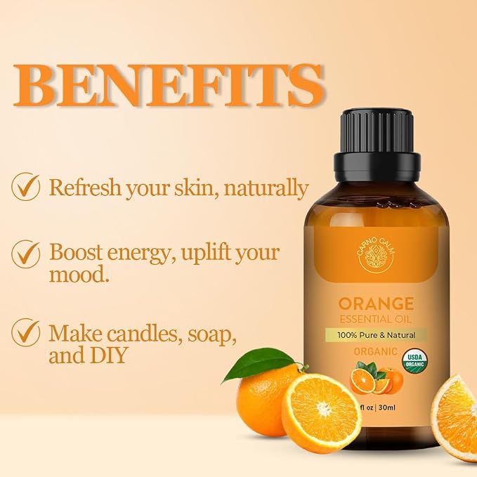 Sweet Orange Essential Oil 30ml | USDA Certified Organic Sweet Orange Oil | for Aromatherapy and Diffuser | Skin and Hair | Soap & Candle Making | 1 fl. Oz