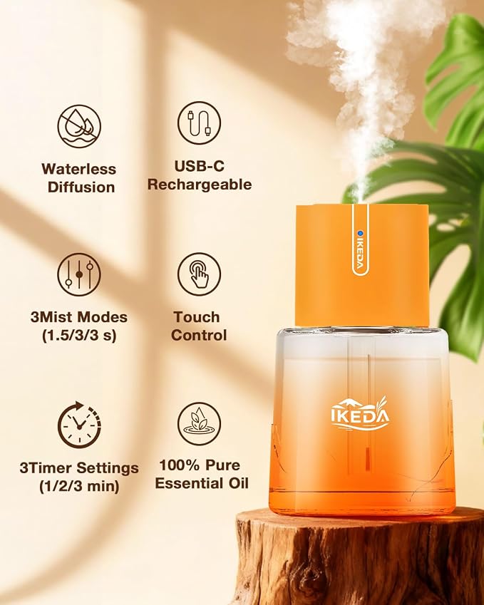 Smart Car Aroma Diffuser | 100ml Essential Oil Diffuser with Lavender Scent | 3-Mode Car Diffuser |Strong Scent Car Freshener | Car Air Fresheners for Men Women (Orange)