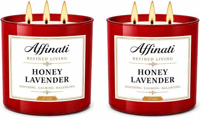 Affinati Honey Lavender 3-Wick Scented Candle 2-Pack – Premium Soy Blend Candles, Strong Scent Throw, Long Burn Time, Home Fragrance Gift Set