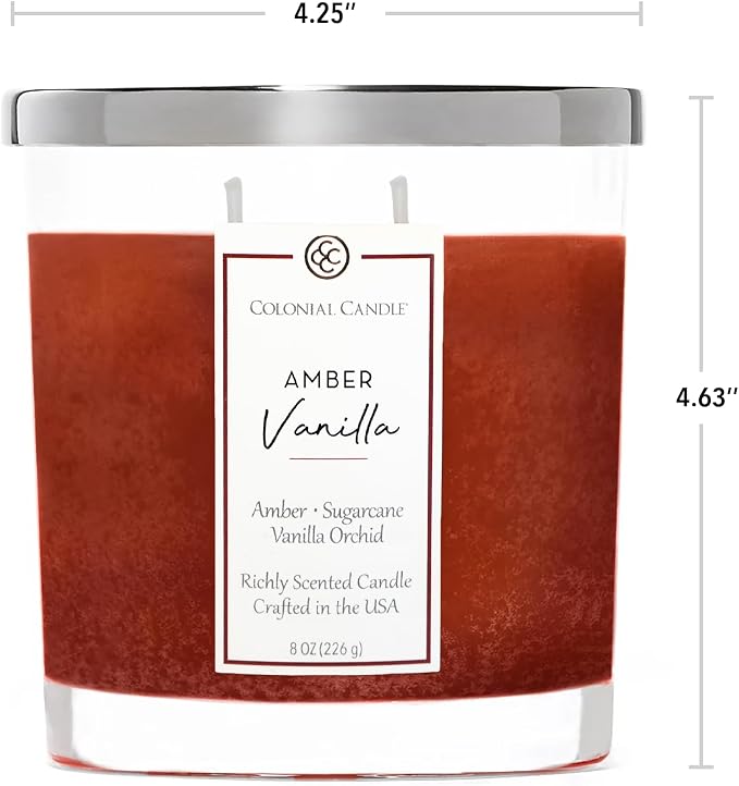 Colonial Candle Amber Vanilla Scented Candle, Highly Fragranced Candles for Home Scented, Mottled Wax Candle, 2 Wick, 8 oz - Made in the USA