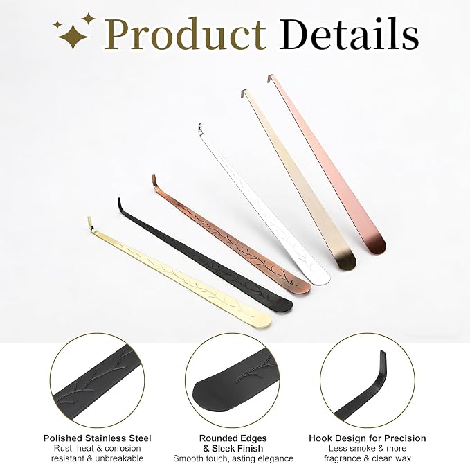 uxcell 2 Pcs Candle Wick Dipper, Stainless Steel Candle Wick Hook, Flame Dipper Snuffer Extinguish Accessory Flat Design for Putting Out Flame Home Decor Gifts, Black