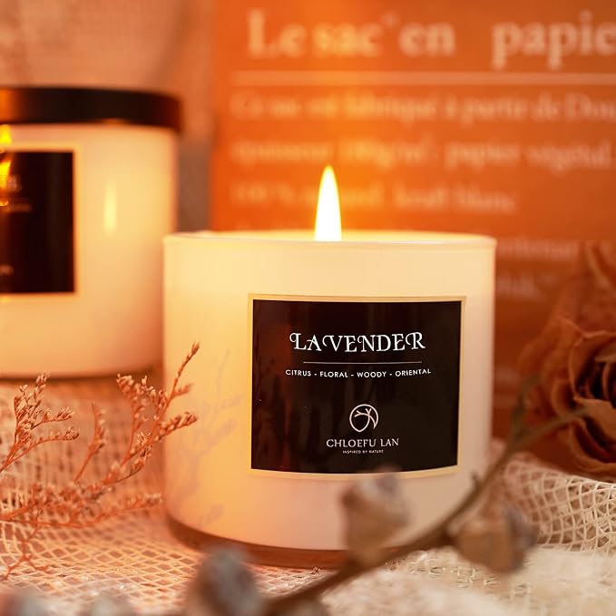 Premium Lavender Scented Candle for Men & Women, Highly Scented, 7.1oz|45 Hour Long Lasting, All Natural Soy Candles, Home Decor,Glass Jar Candle with Gift Box