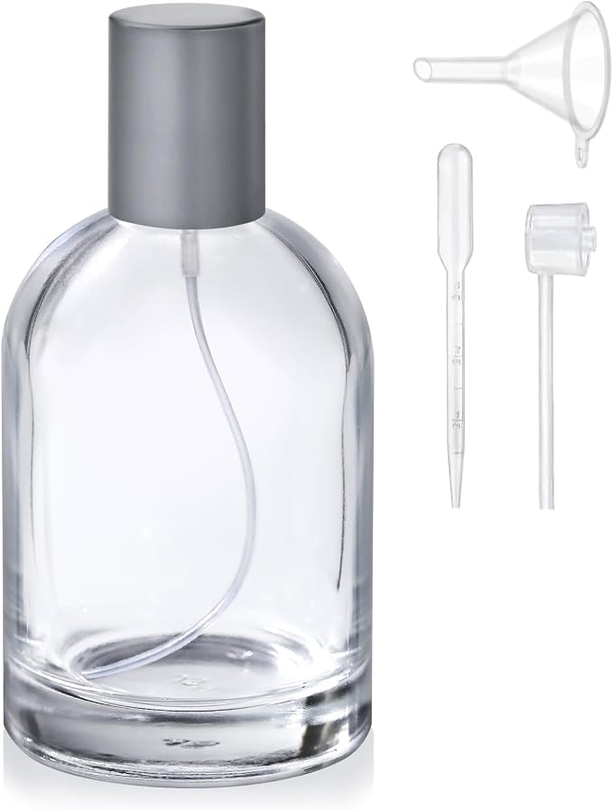 100ml/3.4 Oz Glass Spray Bottle Perfume Atomizer,Empty Travel Refillable Perfume Spray Bottle with 3 Kinds of Dispenser (Clear Glass, 100ml)