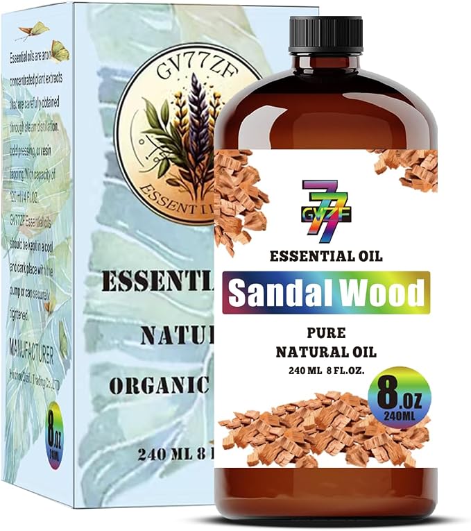 Sandalwood Essential Oil, Sandalwood Oils, for Diffuser, Humidifier, DIY Candles, Soap, Meditation, Home, Gift, Essential Oil, GV77ZF Sandalwood Fragrance Oil - 8 fl oz (240 ml)