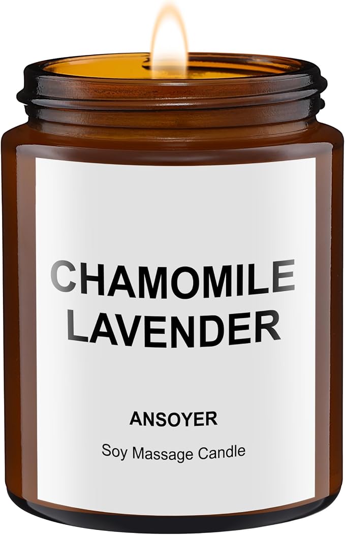 Massage Oil Candle, Chamomile Lavender Scented Candle for Spa Use, Gift Home Body Oil with Soybean Oil, Ultra Hydrating Body Care, 4.5oz