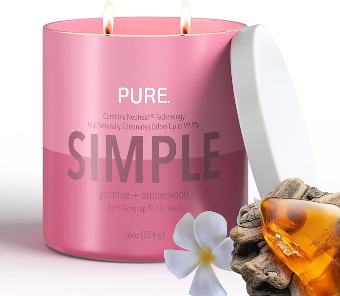 Candle-Lite Pure Jasmine & Amberwood Odor Eliminating Scented Candles, Neofresh Technology Eliminates 99.9% of Odors, 16 oz 2-Wick Jar, Proudly Poured in The USA, Up to 60 Hours Burn Time