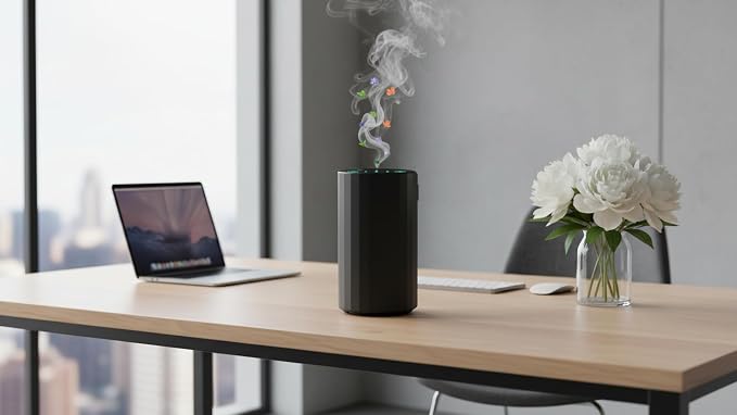 Waterless Essential Oil Diffuser Aromatherapy Scent Diffusers for Home Large Room, Bedroom, Car, Office, Desk, Battery Operated Mini Portable Air Freshener (Black)