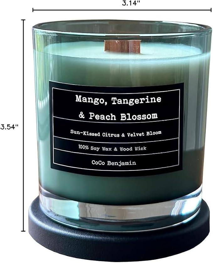 100% Soy, Highly Scented, Hand Poured Soy Candle (Mango, Tangerine & Peach Blossom (Wooden Wick))