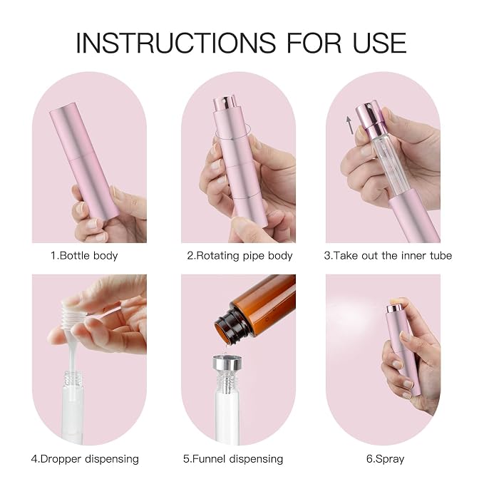 Tekson 10ml Travel Perfume Atomizer Refillable, Mini Cologne Spray Bottle Empty, Small Coffee Spray Bottle (Pink)