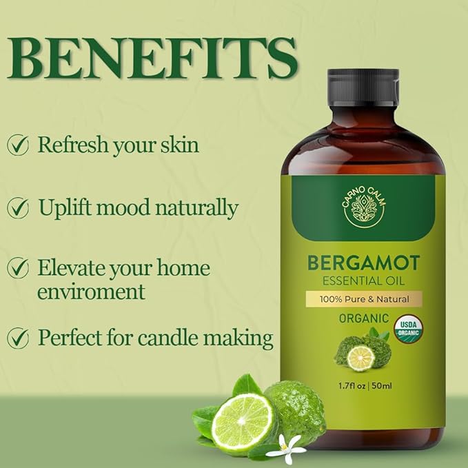 Bergamot Essential Oil | USDA Certified Organic | Bergamot Oil for Skin, Hair, Aromatherapy, Soap & Candle Making | 1.7 fl. oz