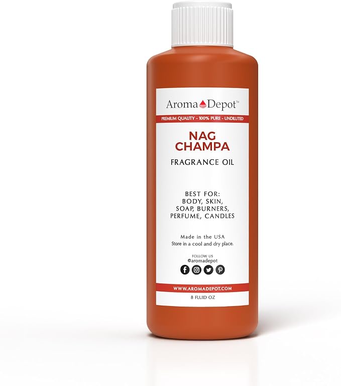 Aroma Depot 8 oz. Nag Champa Fragrance Oil I Perfume I Skin Oil I Scented Oil. Can be Used for Candles, Bath Bombs, Body Butter, Creams and lotions. Works for diffusers, Burners or heaters.