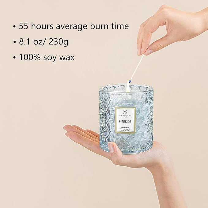 Smokey Fireside Scented Candle Gifts for Men Cashmeran Leather Candles for Home Scented, 55 Hours Long Burning, 8.1 Ounce Premium Soy Wax