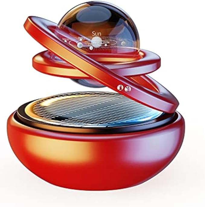 Kwak’s Solar-Powered Rotating Car Aromatherapy Auto-Spinning Ornament with Refillable Scent Pad, Subtle Ocean Fragrance, Ideal Gift for Men Women Dad Husband for Dashboard (red)