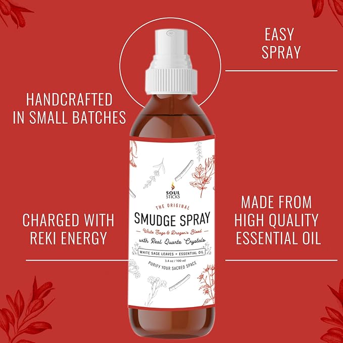 SOUL STICKS White Sage & Dragon’s Blood Smudge Spray – 3.5oz Smokeless Energy Mist with Quartz Crystals – Protective Smudging Spray for Aura Cleansing & Home Energy Clearing