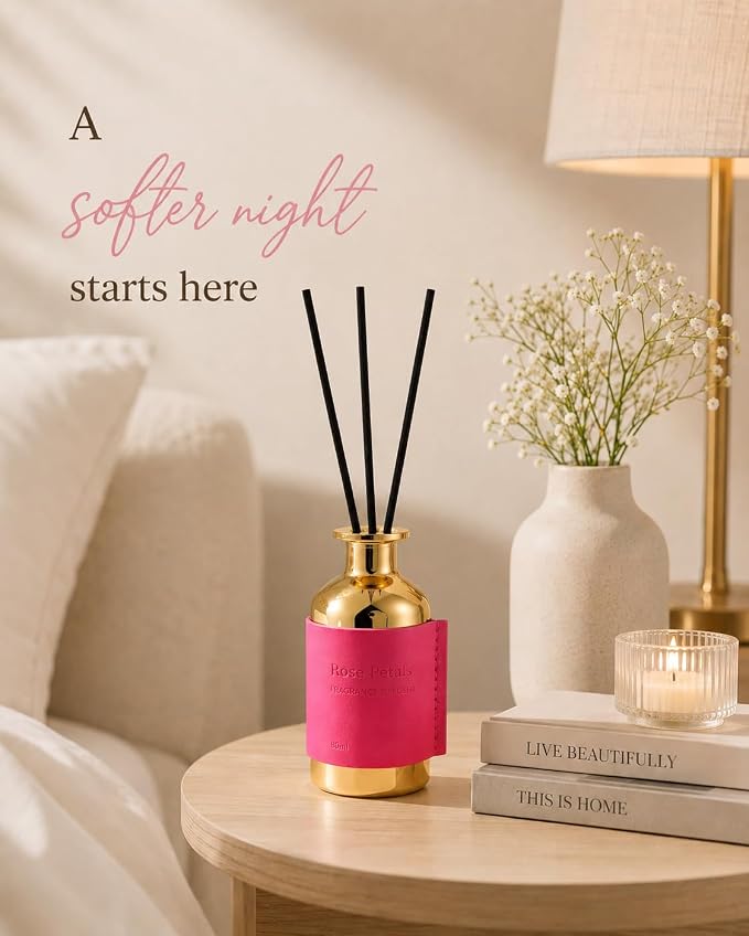 Reed Diffuser Set - Rose Petals, 2.7 fl oz (80 ml) Scented Oil Diffuser with Reed Sticks, Long Lasting Floral Home Fragrance for Bathroom Shelf Decor, Aromatherapy Gift for Women