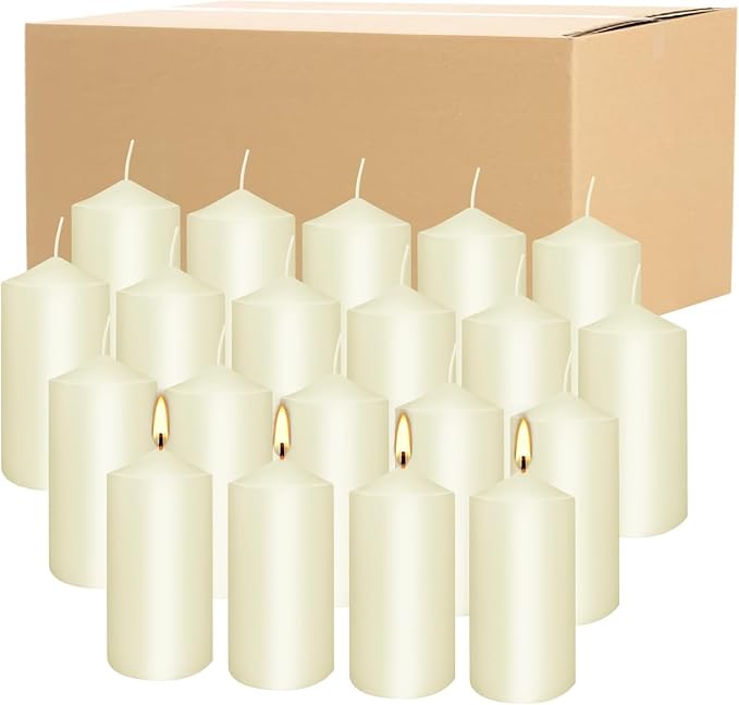 YOROXRG 2"x4" High Ivory Pillar Candles, Set of 20 Unscented. Bulk Buy. Ideal for Halloween, Wedding, Emergency Lanterns, Household, Wedding and Home Décor Candlesticks