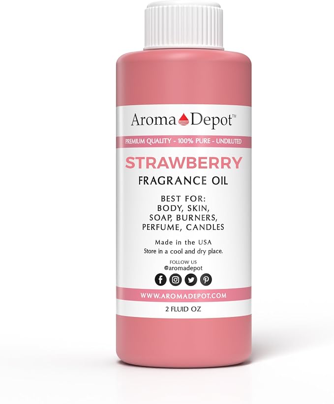 Aroma Depot 2 oz. Strawberry Fragrance Oil I Perfume I Skin Oil I Scented Oil. DIY Projects Such as Candles, Bath Bombs, Body Butters, Creams & Lotions. for Diffuser, Burners, or Warmers.