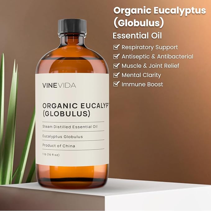 VINEVIDA Organic Eucalyptus Essential Oil 16 oz - Undiluted, Pure, Vegan, and Sustainable