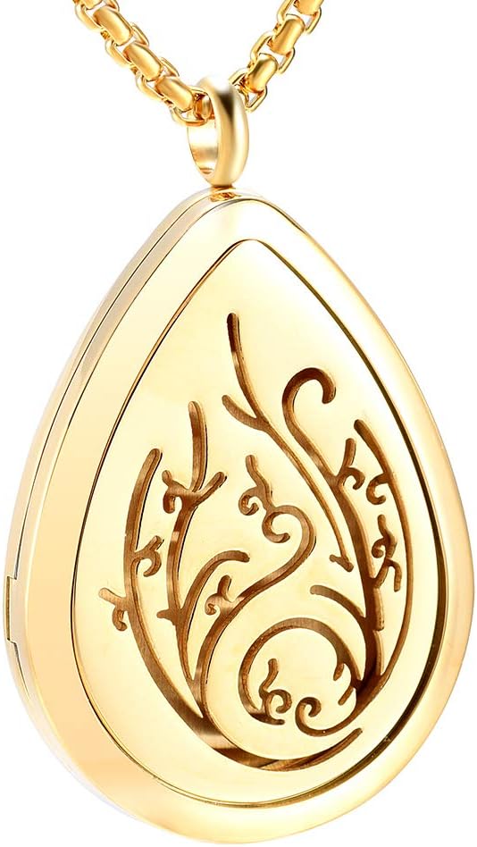 Tree of Life - Stainless Steel Teardrop Aromatherapy Essential Oil Diffuser Necklace Locket Necklace Pendant (Gold)
