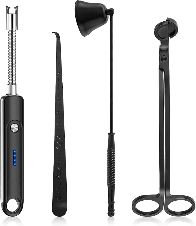 Candle Wick Cutter and Trimmer Set, Electric Lighter, Wick Dipper - Black, 4-Piece, Mom Birthday Gift