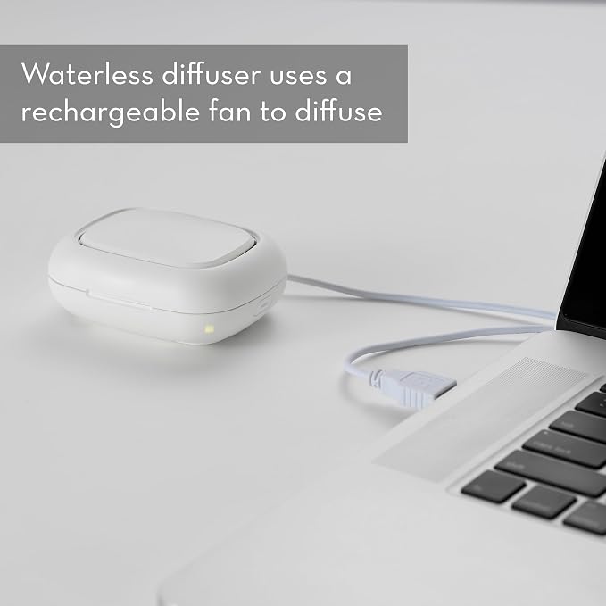 Serene House Pebble, Waterless Portable Aromatherapy Diffuser - Battery-Powered Fan Travel Diffuser, USB-Rechargeable - Quiet Operation, 8-Hour Runtime - White