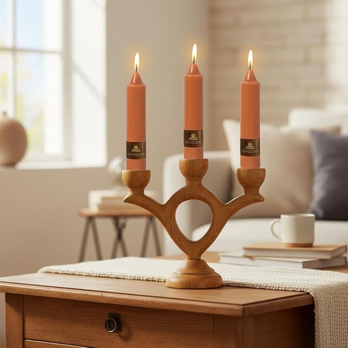 Earth Tone Short Chunky Taper Candles 7 Inch Pumpkin Color Candlesticks Fat Candles Handmade Clean Burning Unscented Candles for Fall Harvest Halloween Thanksgiving Dinners Parties and Home Décor