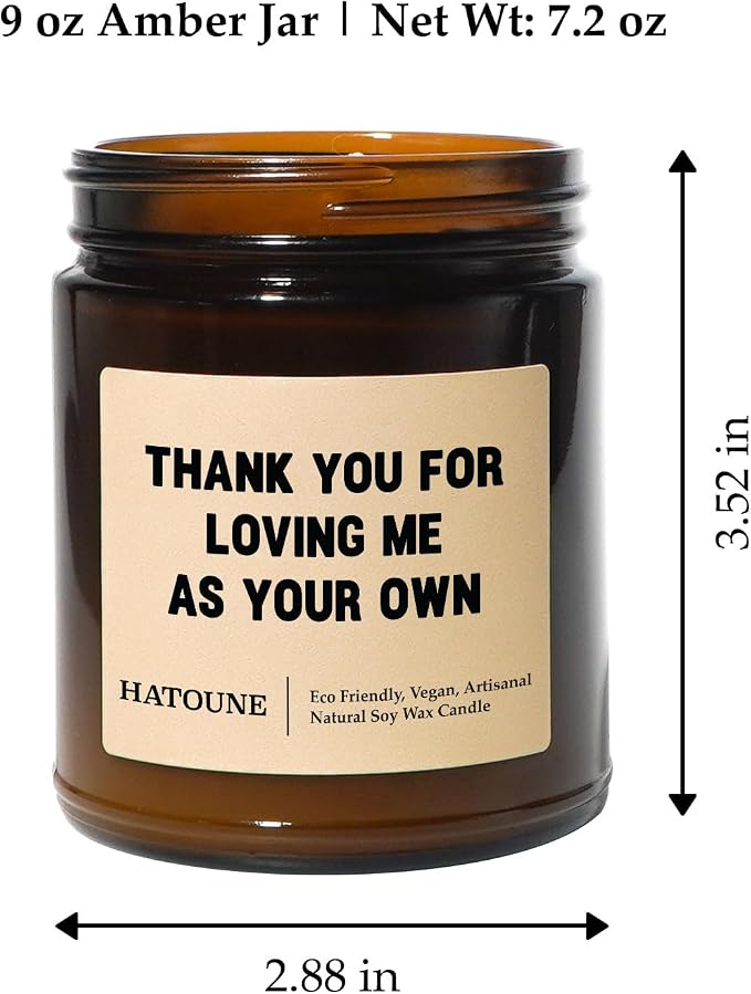 Fresh Coffee Scented Soy Candle, Thank You for Loving Me As Your Own, Made in USA, Hand Crafted, 40-50 Hour Burn Time, 7.2 oz Amber Jar