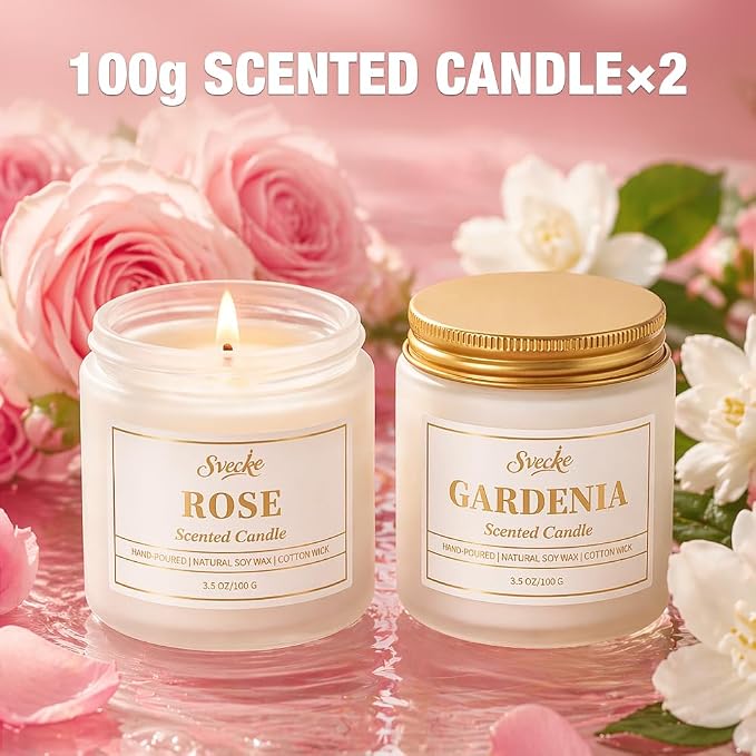 2 Pack Scented Candles, 7 oz Small Jar Soy Wax Candles for Home, Bedroom Aromatherapy Candle Set, Gift for Women Men Mother's Day Valentine's Day