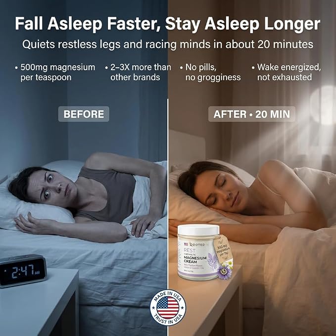 Rooted in Rest Magnesium Lotion for Sleep – Science Backed Sleep Aid – 2X More Magnesium Chloride – Fast, Effective Relaxation with Lavender, Passion Flower & Chamomile - Made in USA – 4 oz