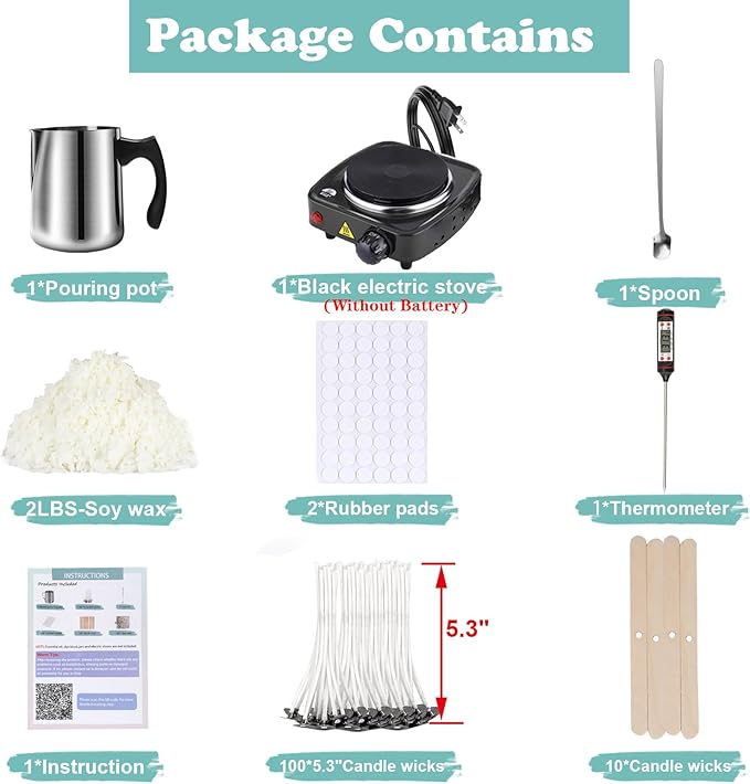 Soy Wax Candle Making Kit Supplies With Wax Melter, Natural Candle Wax For Candle Making, DIY Art&Crafts Kit for Adults,Beginner, Including 2lbs Soy Wax Flakes, Electric Stove,CandleWick,Melting Pot