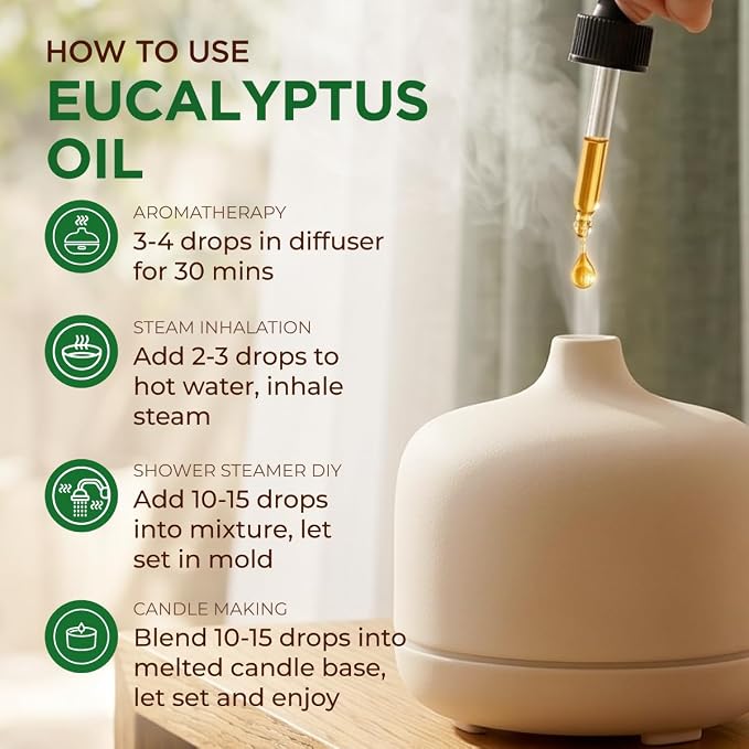 100% Pure Eucalyptus Essential Oil - 4 Fl Oz - Eucalyptus Oil for Hair, Skin, Diffuser, Aromatherapy & DIY Candle Making Scent