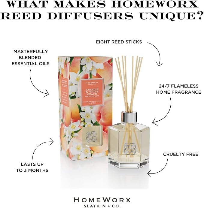 HomeWorx by SLATKIN + CO. Jasmine & White Peach Reed Stick Diffuser