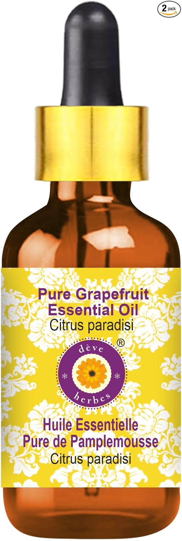 Deve Herbes Pure Grapefruit Essential Oil (Citrus paradisi) with Glass Dropper Steam Distilled 5ml (0.16 oz)