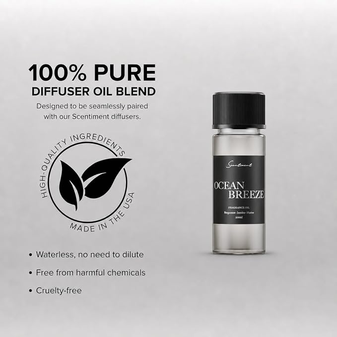 Scentiment Ocean Breeze Diffuser Oil - Premium Hotel Scent with Notes of Bergamot, Lemon, Jasmine with Marine & Amber Home Scent, Hotel Fragrance Oil Diffuser Refill - 0.68 fl oz (20 mL)