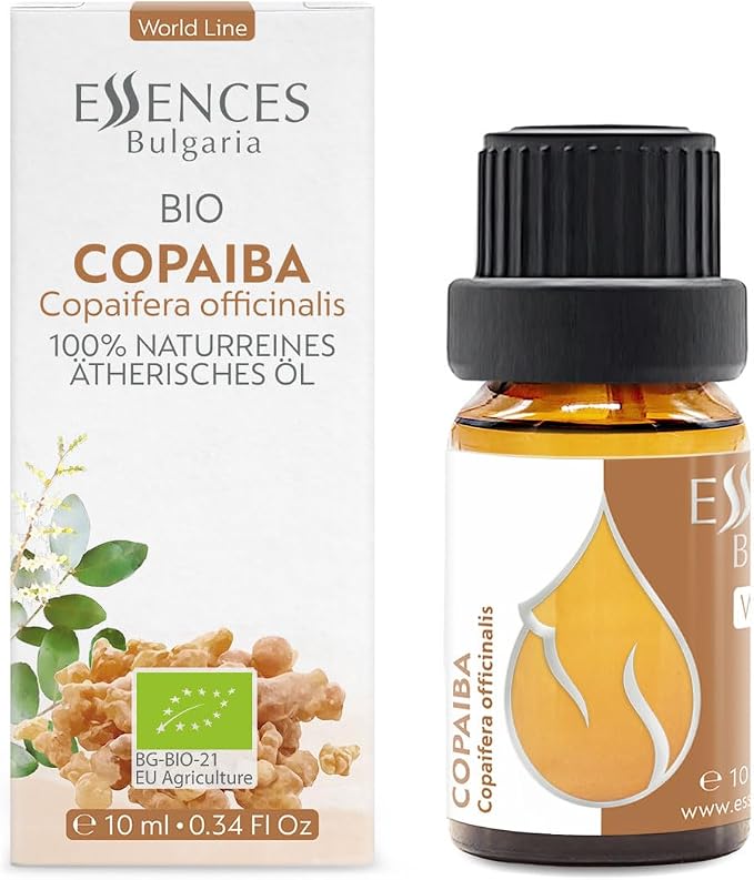 Essences Bulgaria Organic Copaiba Essential Oil 0.34 Fl Oz 10ml Copaifera officinalis - 100% Pure Natural Undiluted Therapeutic Grade Aromatherapy for Diffuser Humidifier Massage Skin Care Hair Oil