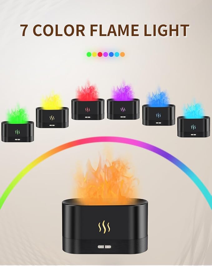 Flame Effect Essential Oil Diffuser, Ultrasonic Aromatherapy Humidifier, Upgraded 7 Color Changing Lights with Ultra Quiet, Auto Shut-Off for Bedroom Home Office Yoga & Gift (180mL, Black)