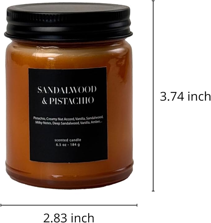 Sandalwood & Pistachio Scented Candle 6.5oz – CW Studio Color-Sprayed Glass Jar, Warm Nutty & Woody Aroma – Cozy Home Décor Gift for Women, Mother's Day, Birthday & Housewarming – 30-35 Hour Burn
