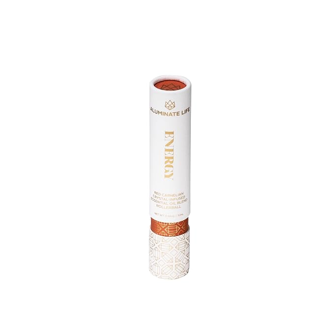 Essential Oil Rollerballs, .34 OZ, Energy - Red Carnelian Crystal Infused - Scents of Lemon, Grapefruit, & Bergamot - Aromatherapy Roll On Oils, Skin Care, Massage