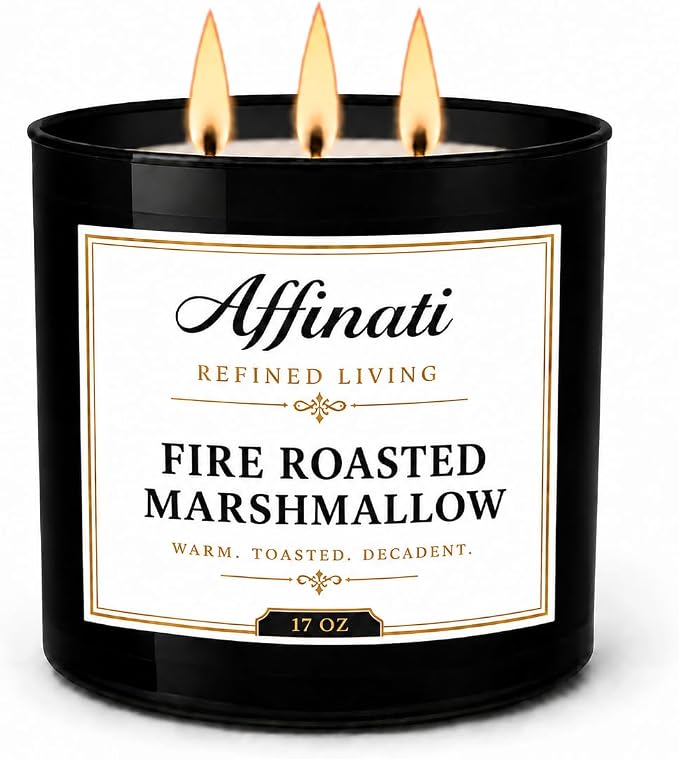 Affinati Fire Roasted Marshmallow 3 Wick Scented Candle – Large Soy Blend Candle, Strong Scent Throw Sweet Smoky Toasted Sugar Gourmand Candle, Premium Home Fragrance Gift