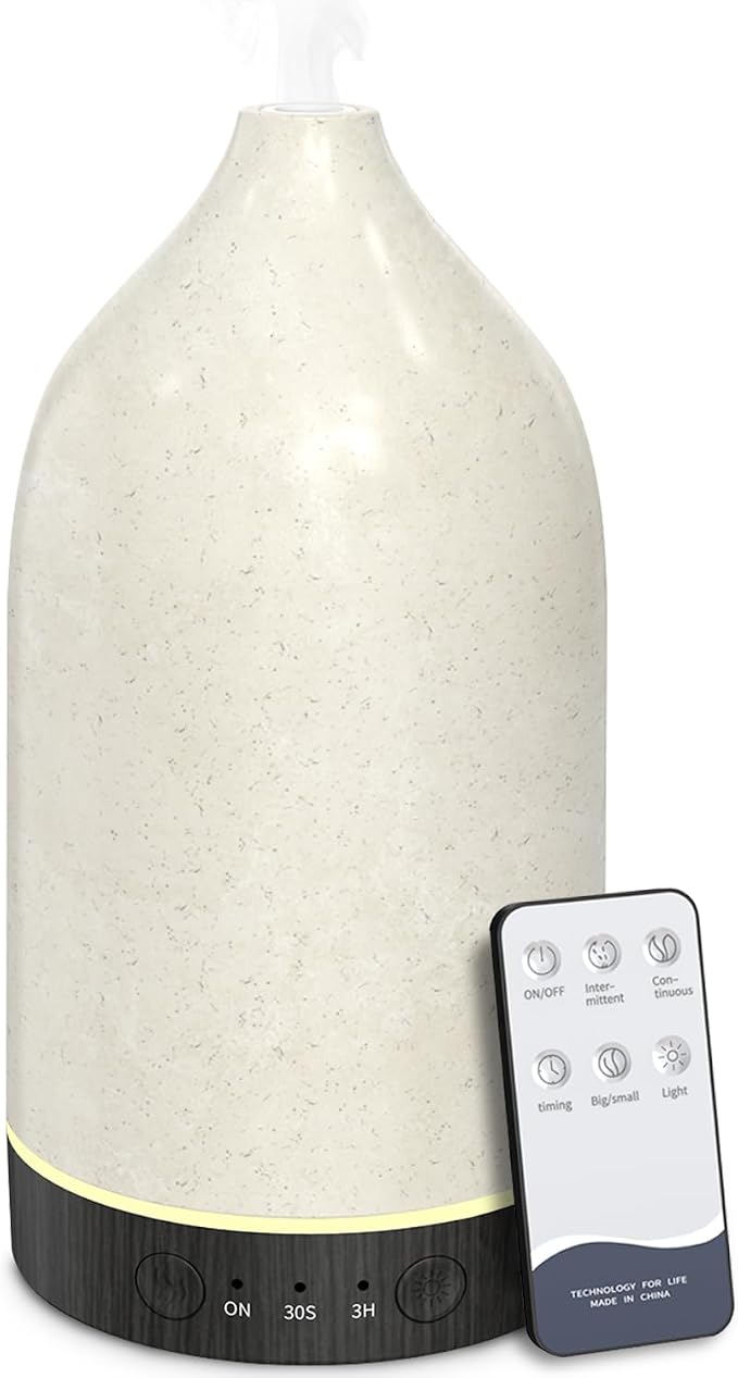 SPLITSKY Essential Oil Diffuser 150ml, Small Aromatherapy Diffuser with Remote Control, 7-Color LED Light, 3 Timer, Quiet Ultrasonic Diffuser with Auto Shut-Off, Easy to Clean for Living Room, Office