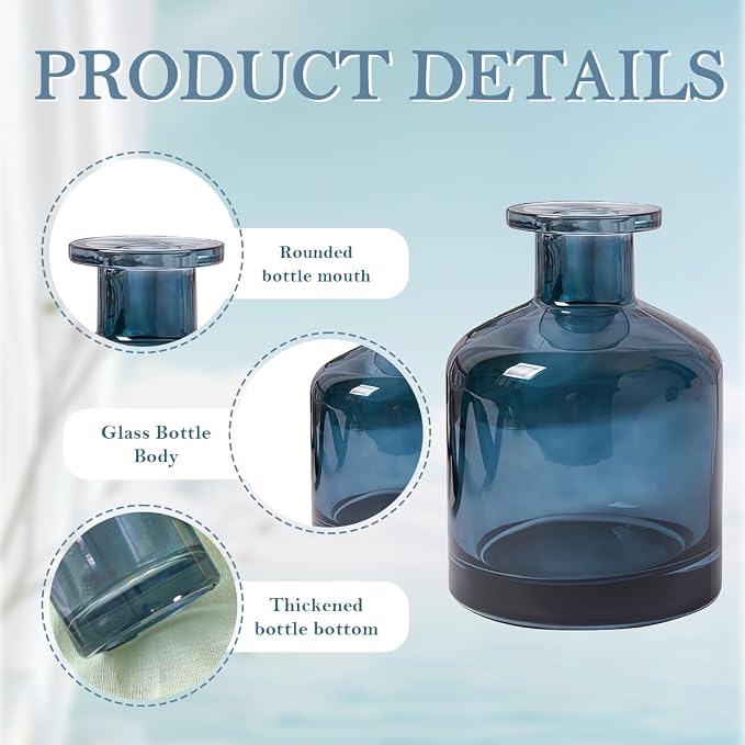 150ML/5OZ Empty Blue Clear Glass Diffuser Bottles Refillable Aromatherapy Container Jars Reed Diffuser Sticks Holder Bottle for DIY Crafts Fragrance Essential Oils
