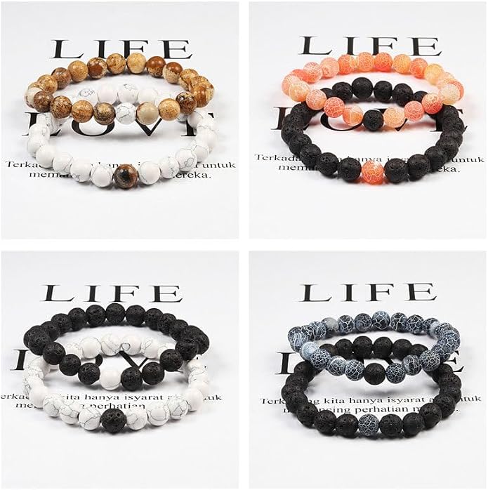 FORUBUS 2Pcs Lava Rock Beaded Bracelet Set – Essential Oil Diffuser Jewelry with Natural Stone Beads for Aromatherapy, Yoga, Meditation, and Stress Relief, Stretchy Bracelets for Women Men