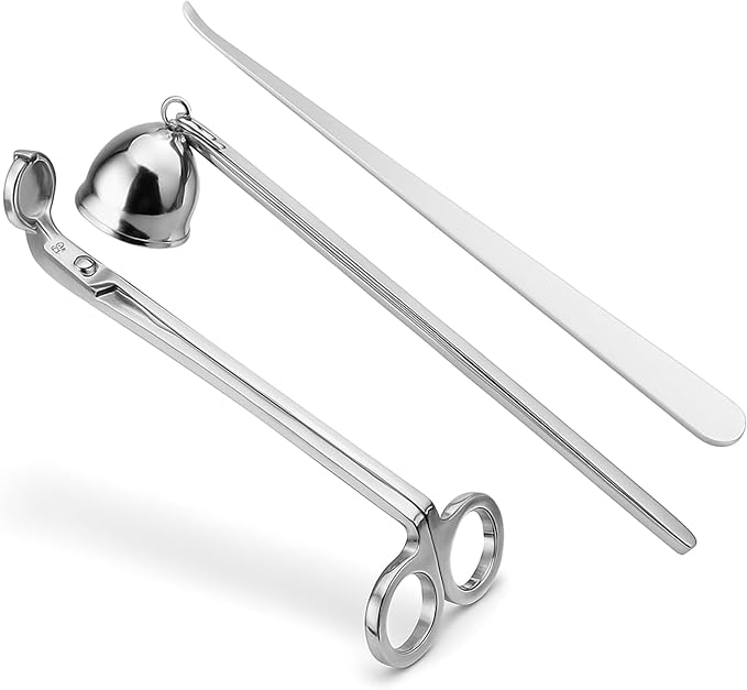 3 in 1 Candle Accessory Set, Candle Wick Trimmer Cutter, Snuffer, Dipper, Wick Care Kit with Trimmer, Dipper and Extinguisher (Silver)