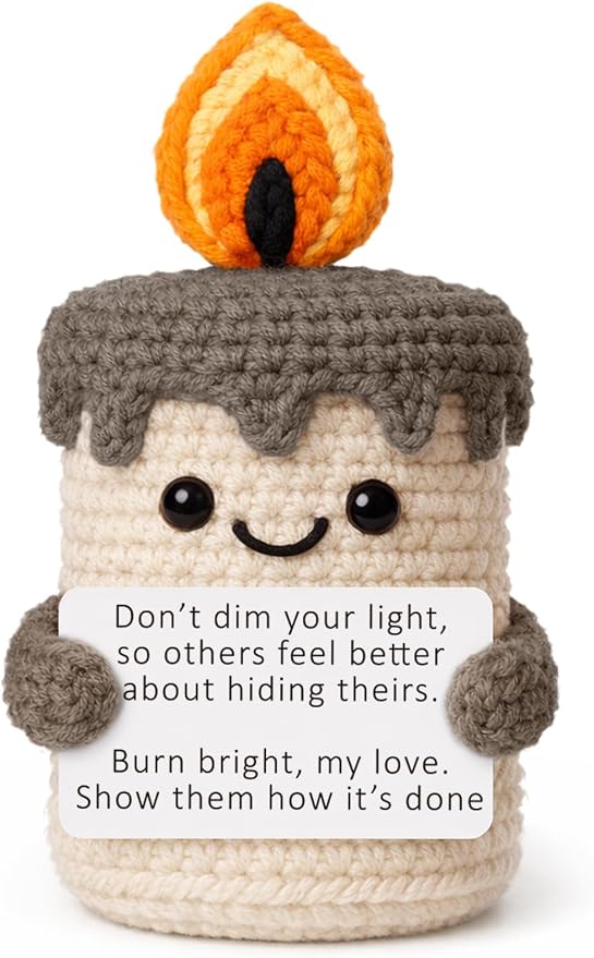 Inspirational Gifts for Women Men, Handmade Crochet Candle Decor, Empowerment Presents for Friends Coworker, Motivational Office Desk Accessories, New Job Graduation Divorce Gift for Her