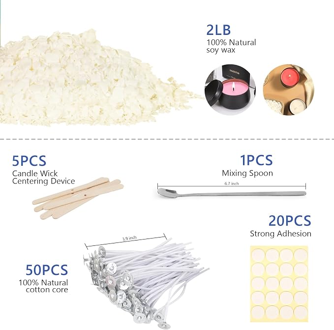 SAEUYVB Candle Making Kit - Natural Soy Wax DIY Candle Making for Adults, Including 2lbs Soy Wax Flakes, Pouring Pot, Perfect Kit for Beginners