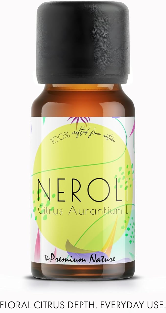Organic Neroli Essential Oil | 100% Pure & Natural Citrus aurantium Flower Oil with Soft Floral Citrus Aroma | for Diffuser, Candle Making & DIY Aromatherapy Blends, 0.34 Fl Oz