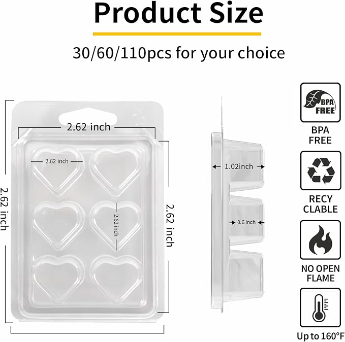 MGLIFEUL Wax Melt Container Clamshell Packaging Mold Box Stand for Plastic Clear Empty Wax Candle Melt Tart Packaging Cube Container Clamshell Mold Holder Organizer Tray Empty Shape Bulk wth Lids