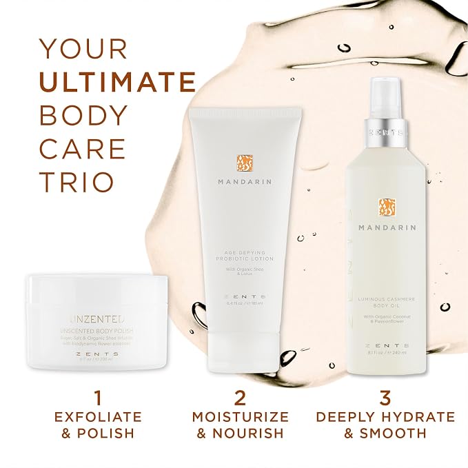 Zents Luminous Cashmere Body Oil (Mandarin Fragrance) | Moisturizing Body Oil with Vitamin E & Organic Coconut Oil | Softens & Smooths Skin | 8 fl oz