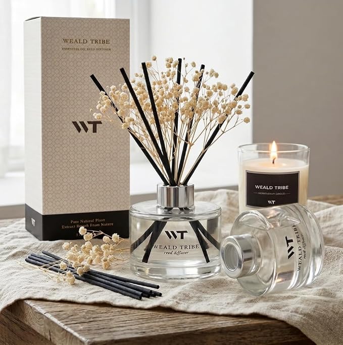 WEALD TRIBE Flower Reed Diffuser Set Fresh Linen Scent for Bathroom Accessories Shelf Decor & Air Fresheners, Fresh Air Sticks Defusers with 5.1 fl oz Essential Oils, House Office Decor & Gifts