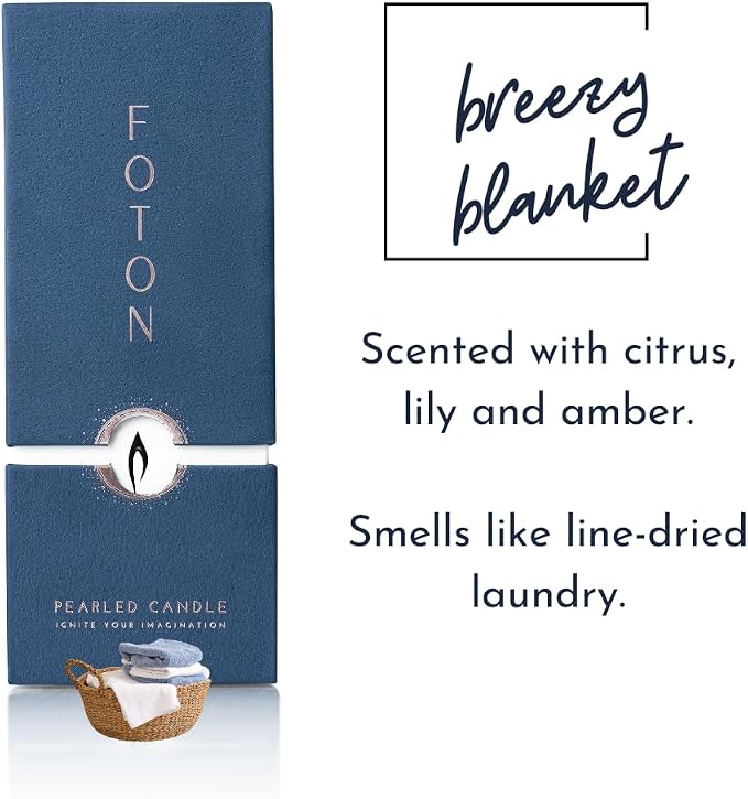 Foton Pearled Candle 18 Oz - Breezy Blanket Fresh Scented Non Toxic Luxury Long Lasting Powder Candles up to 120 Hours - Refillable Candle Sand with 30 Wicks for Candle Making